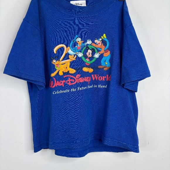 Vintage Y2K Disney World Youth T Shirt XS 2000 Retro Nostalgia 100% Cotton Blue - Picture 1 of 9